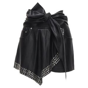 Alexander Wang faux leather silver studded draped wrap tie shorts